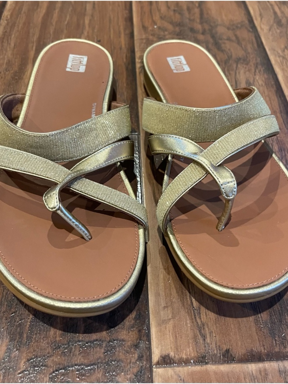 FitFlop Metallic Gold Cross-Strap Slide Sandals